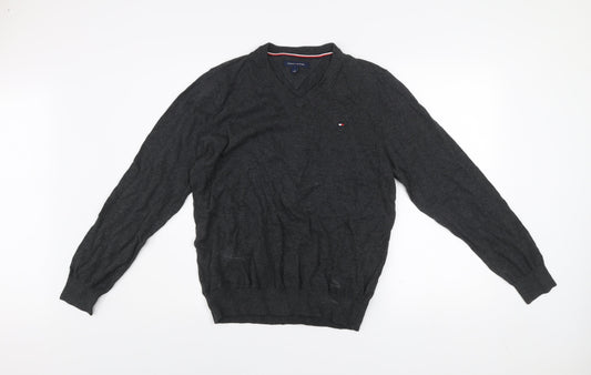 Tommy Hilfiger Men's Grey Cotton V-Neck Jumper Size M