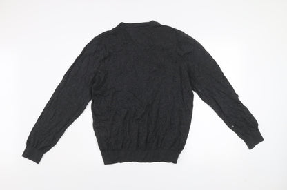 Tommy Hilfiger Men's Grey Cotton V-Neck Jumper Size M
