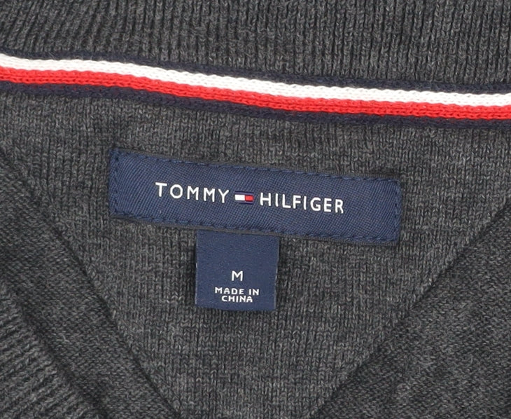 Tommy Hilfiger Men's Grey Cotton V-Neck Jumper Size M