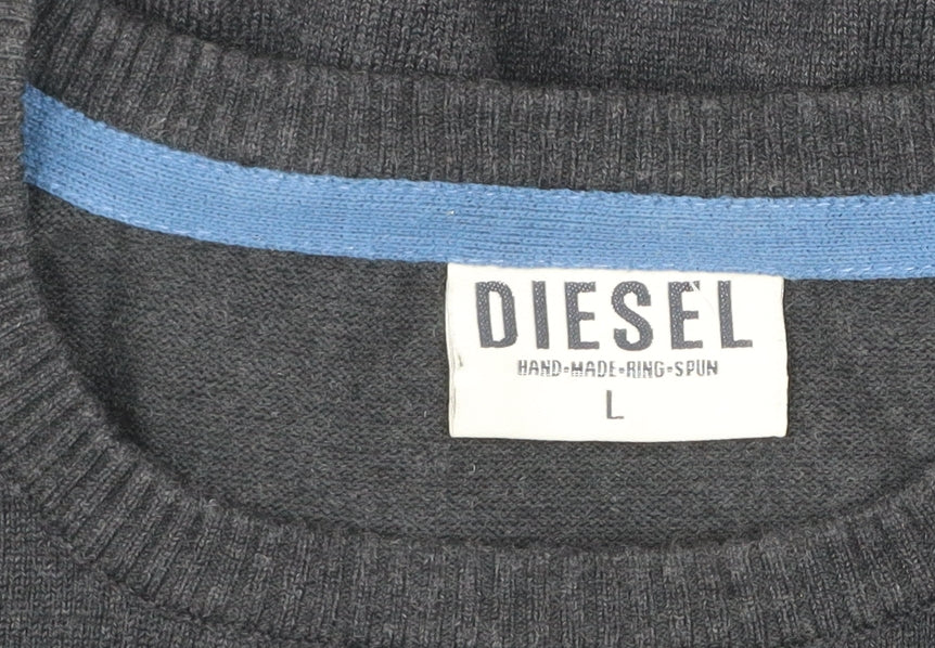 Diesel Men's Black L Crew Neck Knitted Pullover Jumper
