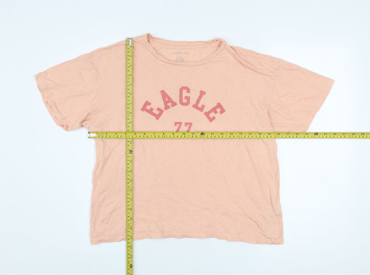 American Eagle Women's Pink Cotton Short Sleeve Basic T-Shirt M