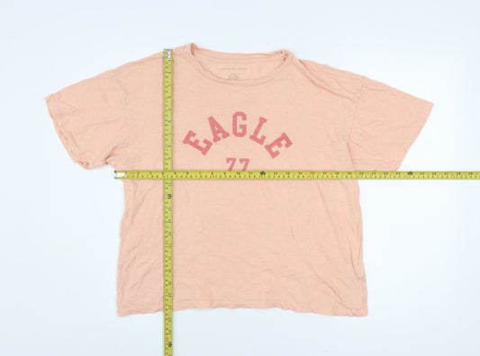 American Eagle Women's Pink Cotton Short Sleeve Basic T-Shirt M