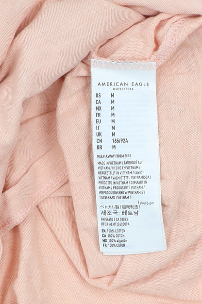 American Eagle Women's Pink Cotton Short Sleeve Basic T-Shirt M