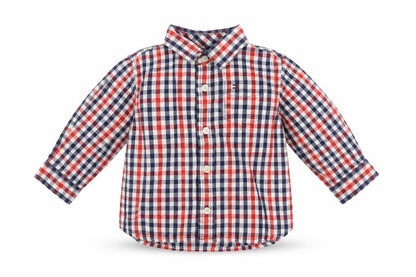 Front view of Tommy Hilfiger Baby unisex multicoloured check cotton button-up shirt 12m