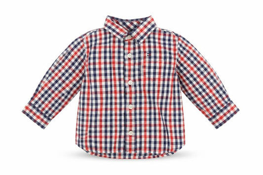 Front view of Tommy Hilfiger Baby unisex multicoloured check cotton button-up shirt 12m