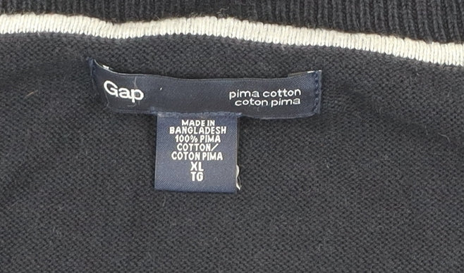 Gap Men's Blue V-Neck Pima Cotton Pullover Jumper XL