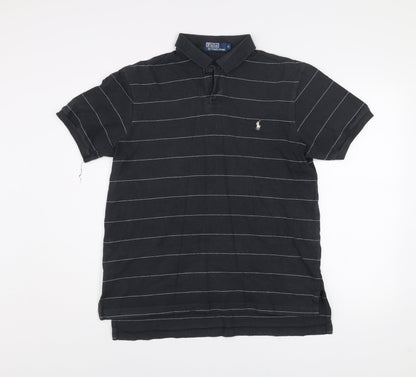 Ralph Lauren Men's Black Striped Cotton Polo Shirt Size M