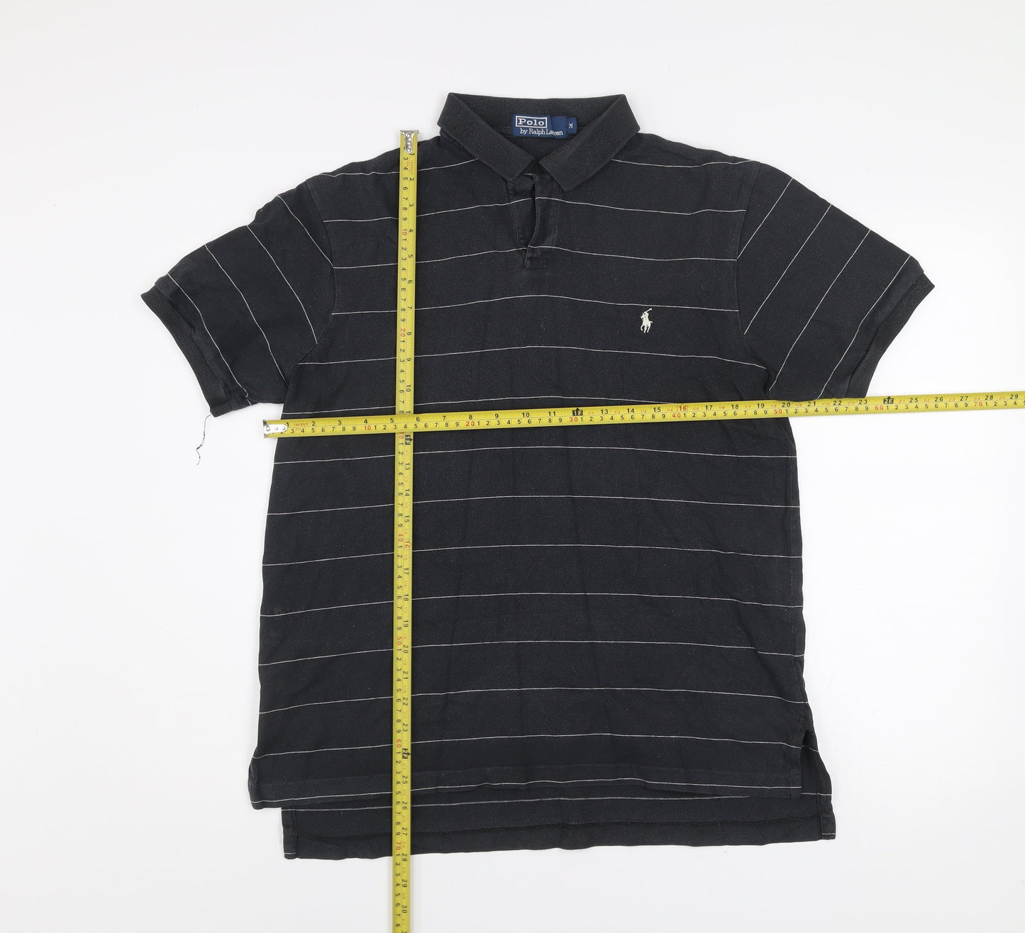 Ralph Lauren Men's Black Striped Cotton Polo Shirt Size M