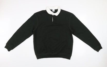 Zara Men Black Collared Pullover Jumper Medium Cotton Blend