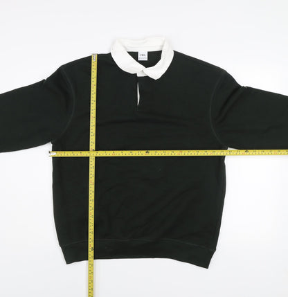 Zara Men Black Collared Pullover Jumper Medium Cotton Blend