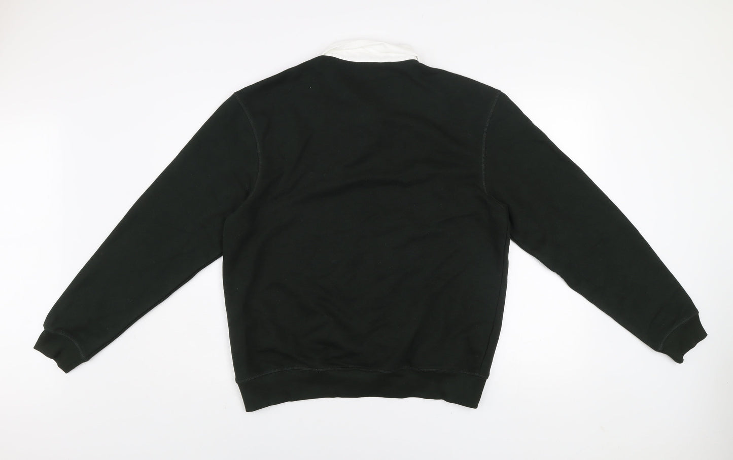 Zara Men Black Collared Pullover Jumper Medium Cotton Blend