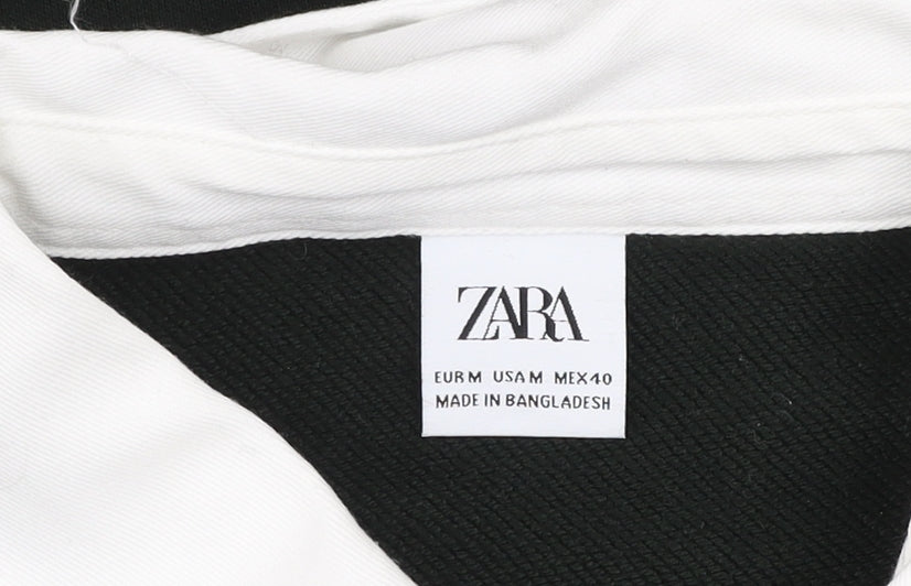 Zara Men Black Collared Pullover Jumper Medium Cotton Blend