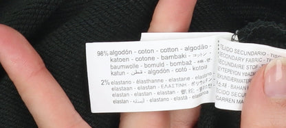 Zara Men Black Collared Pullover Jumper Medium Cotton Blend