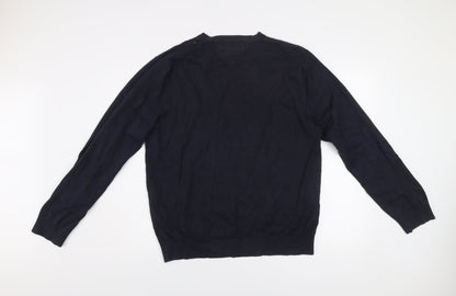 Tommy Hilfiger Men’s Blue Cotton V-Neck Jumper XL Classic Knit