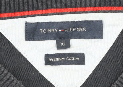 Tommy Hilfiger Men’s Blue Cotton V-Neck Jumper XL Classic Knit