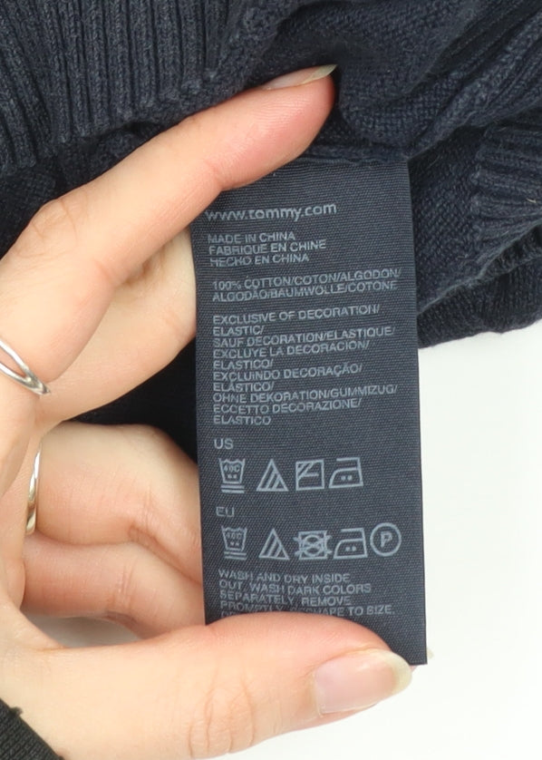 Tommy Hilfiger Men’s Blue Cotton V-Neck Jumper XL Classic Knit