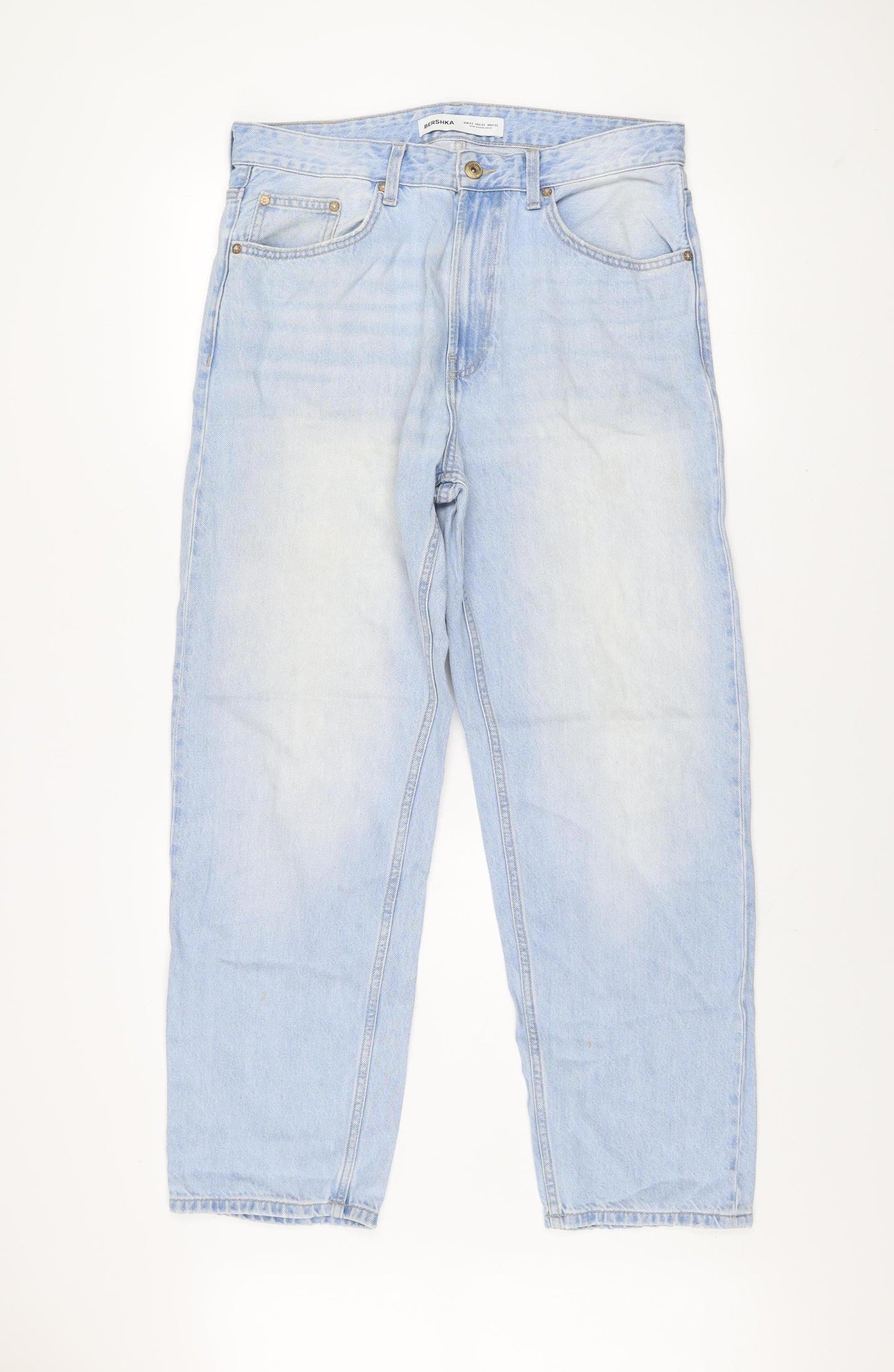 Bershka Men's Blue Light Wash Straight Leg Denim Jeans Size L 32W