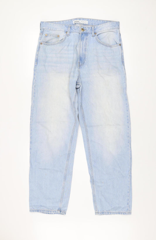 Bershka Men's Blue Light Wash Straight Leg Denim Jeans Size L 32W