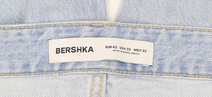 Bershka Men's Blue Light Wash Straight Leg Denim Jeans Size L 32W