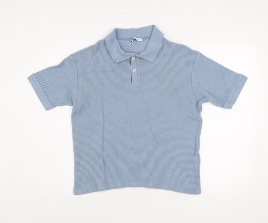 Zara Men Blue Short Sleeve Cotton Polo Shirt Size M