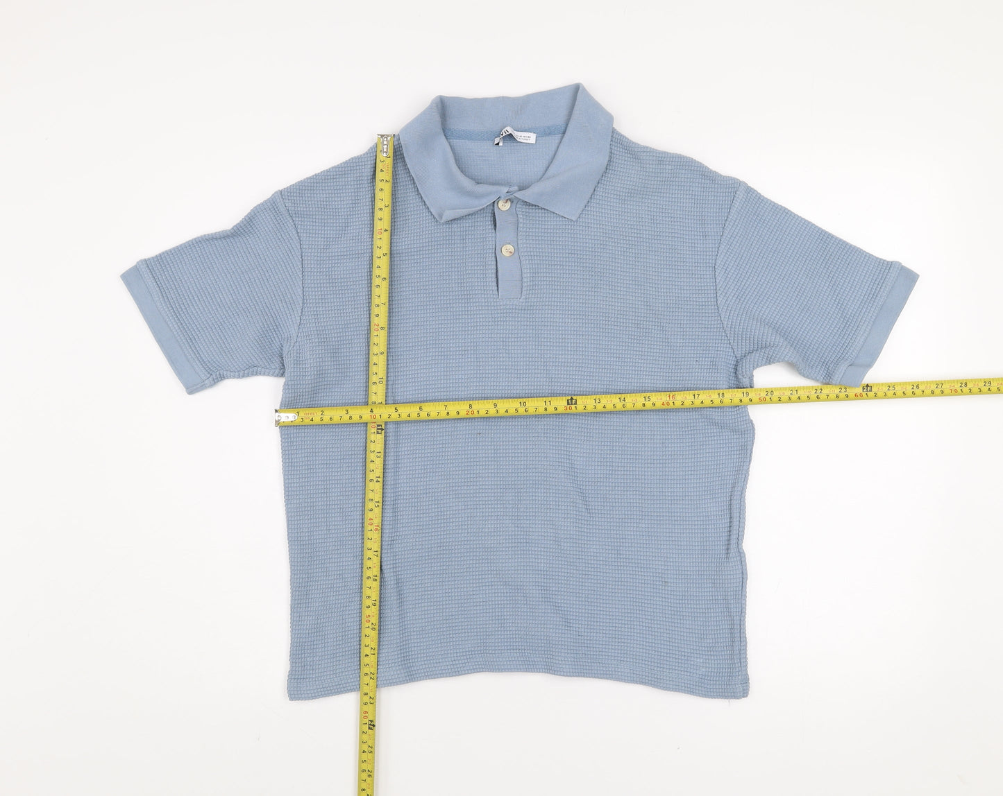 Zara Men Blue Short Sleeve Cotton Polo Shirt Size M