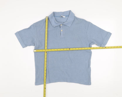 Zara Men Blue Short Sleeve Cotton Polo Shirt Size M