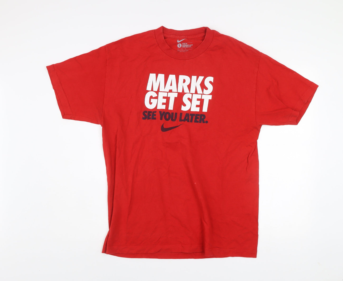 Nike Men's Red Loose Fit Graphic Sports T-Shirt Size L