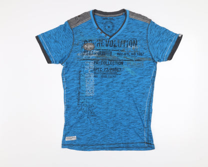 Projek Raw Men's Blue Slim Fit Graphic V-Neck Short Sleeve T-Shirt M