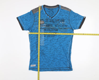 Projek Raw Men's Blue Slim Fit Graphic V-Neck Short Sleeve T-Shirt M