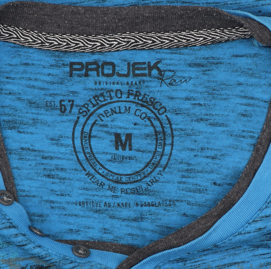 Projek Raw Men's Blue Slim Fit Graphic V-Neck Short Sleeve T-Shirt M