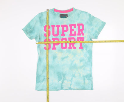 Superdry Men's Blue Tie-Dye Super Sport Graphic Cotton T-Shirt L