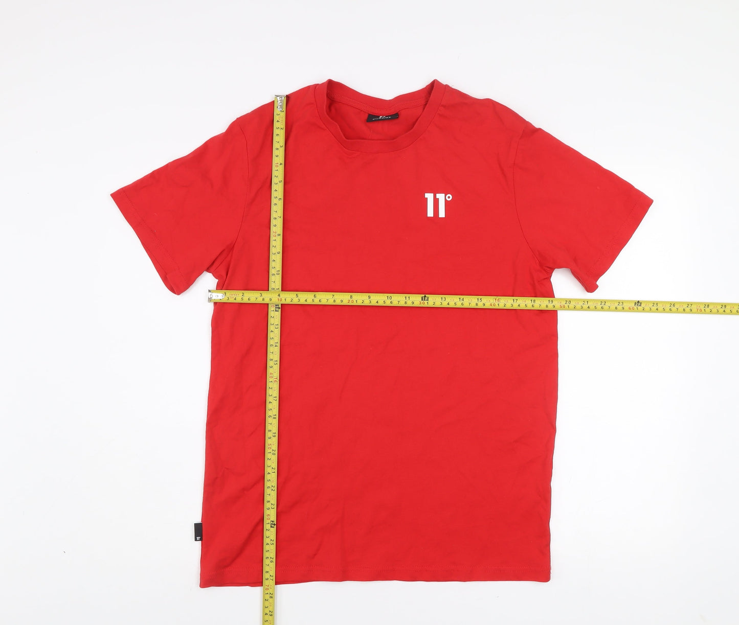 11 Degrees Men’s Red Slim Fit Cotton Crew Neck T-Shirt Size S