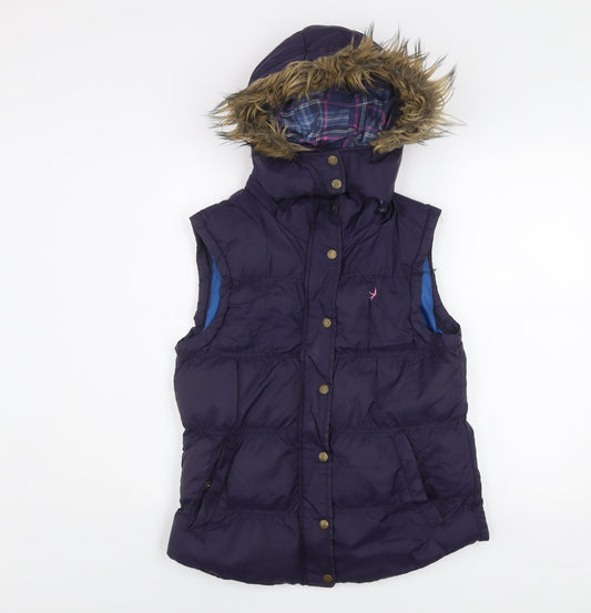Denim Co. Women's Purple Hooded Fur Trim Puffer Gilet Size 12
