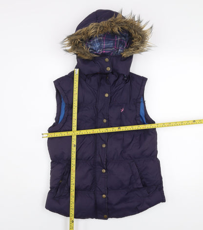 Denim Co. Women's Purple Hooded Fur Trim Puffer Gilet Size 12