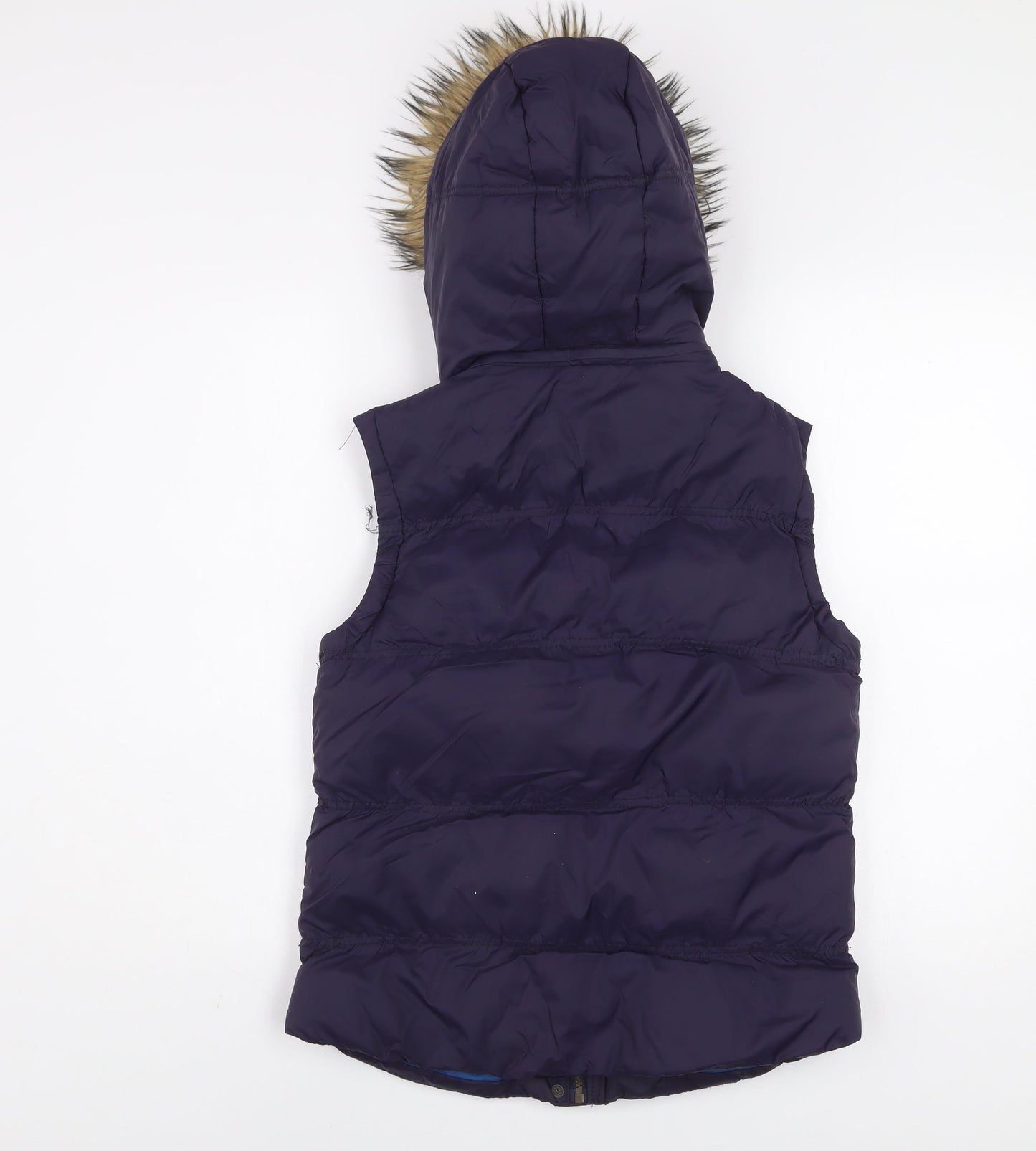 Denim Co. Women's Purple Hooded Fur Trim Puffer Gilet Size 12