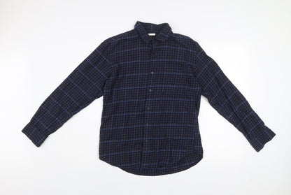 GU Men's Blue Checked Flannel Cotton Button-Up Shirt Size S