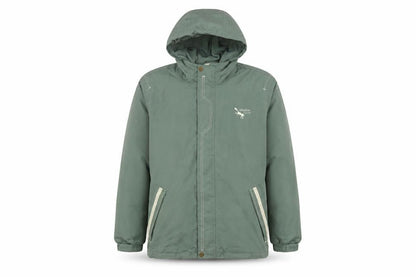 Front view of Outdoor Scene boys’ green hooded parka jacket age 12 years waterproof fleece lined