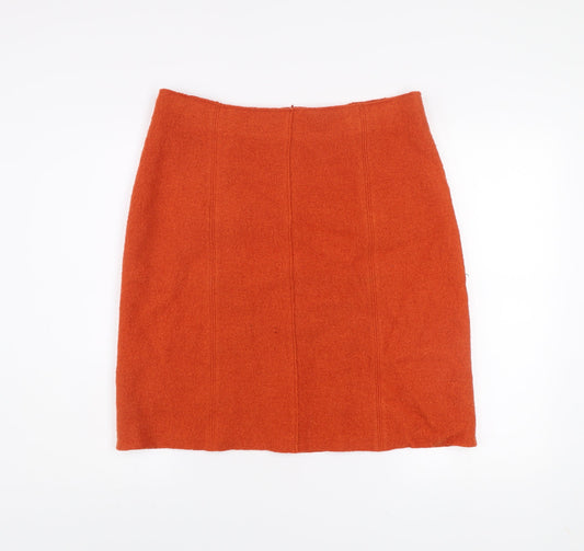 Laura Ashley Women's Orange Wool Blend Pencil Skirt UK 14