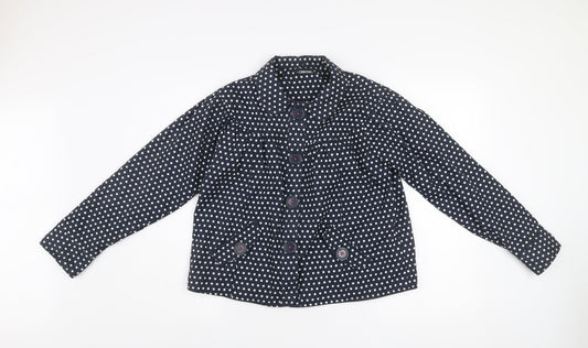 Cherokee Girls Blue Polka Dot Cotton Coat 13-14 Years Lined Button Jacket