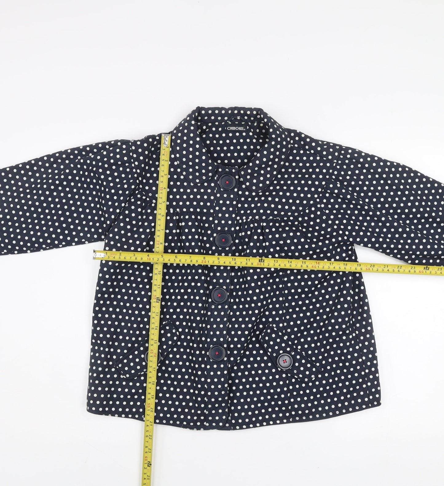 Cherokee Girls Blue Polka Dot Cotton Coat 13-14 Years Lined Button Jacket
