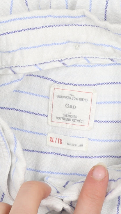 Gap Men's White Striped XL Relaxed Fit Button-Up Cotton Shirt
