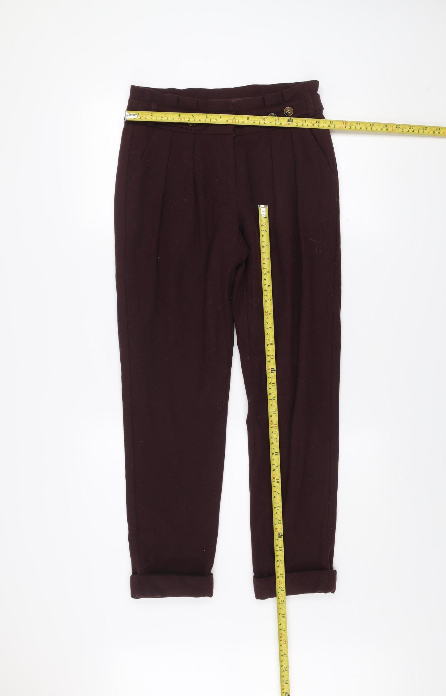 Topshop Women’s Brown Wool Chino Tapered Trousers UK 8