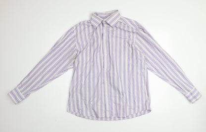 BHS Men's Purple Striped Non-Iron Long Sleeve Cotton Blend Shirt Size 16.5 Regular