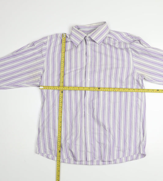 BHS Men's Purple Striped Non-Iron Long Sleeve Cotton Blend Shirt Size 16.5 Regular