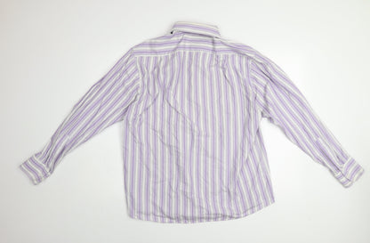 BHS Men's Purple Striped Non-Iron Long Sleeve Cotton Blend Shirt Size 16.5 Regular