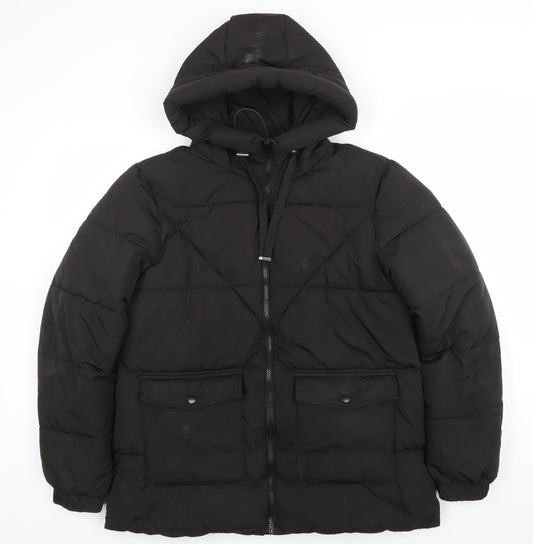 Matalan Women's Black Puffer Jacket Size 16 Hooded Winter Coat