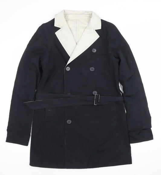 Jaeger Womens Black Belted Double-Breasted Trench Coat Size 12