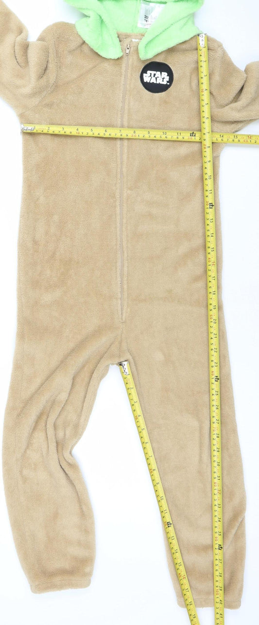 H&M Boys Star Wars Yoda Fleece One Piece Beige 6-8 Years Zip Hooded Pyjamas