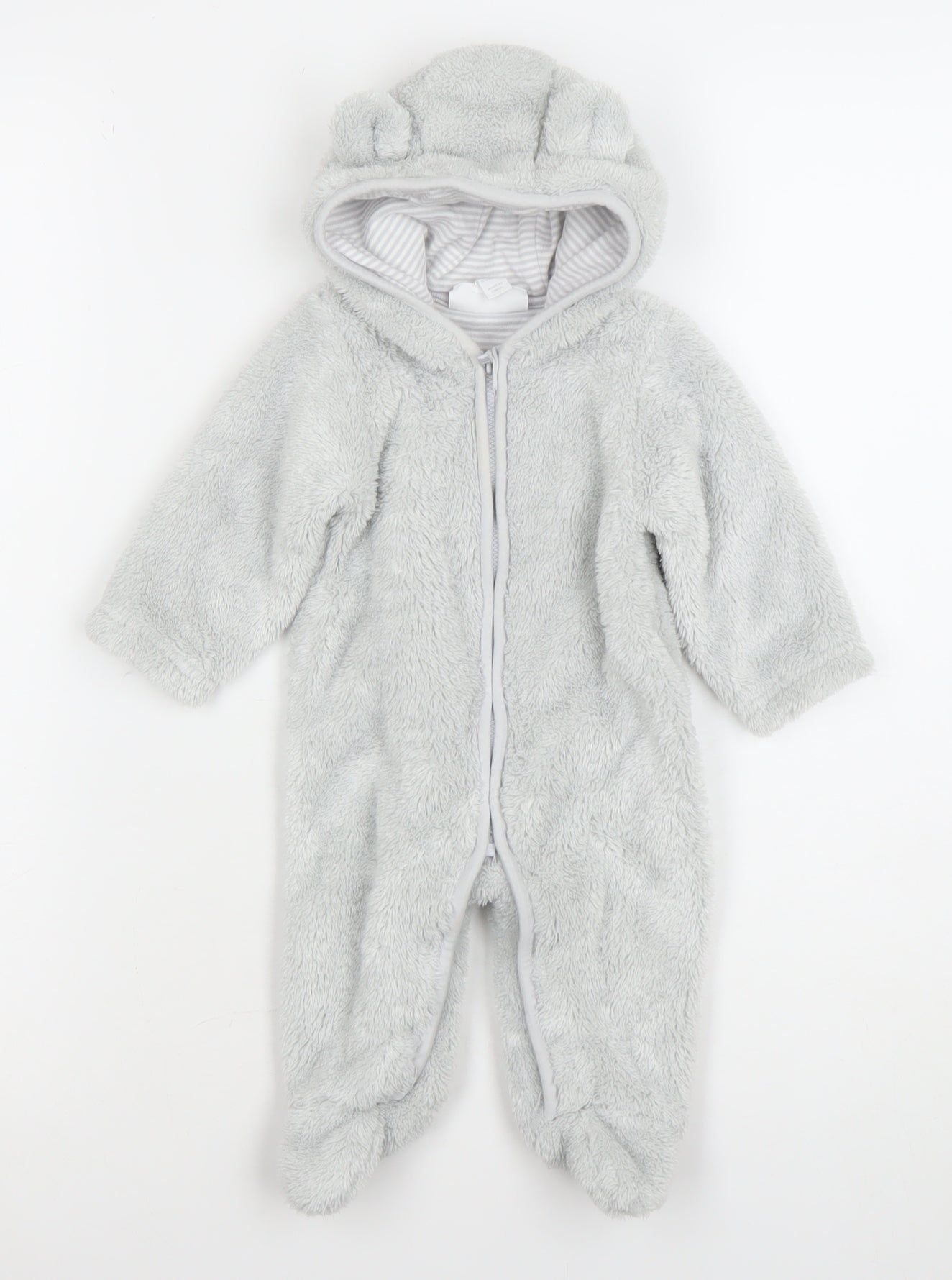 The Little White Company Unisex Baby Grey Fleece Hooded Babygrow 0-3 Months