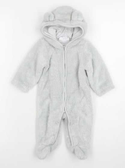 The Little White Company Unisex Baby Grey Fleece Hooded Babygrow 0-3 Months
